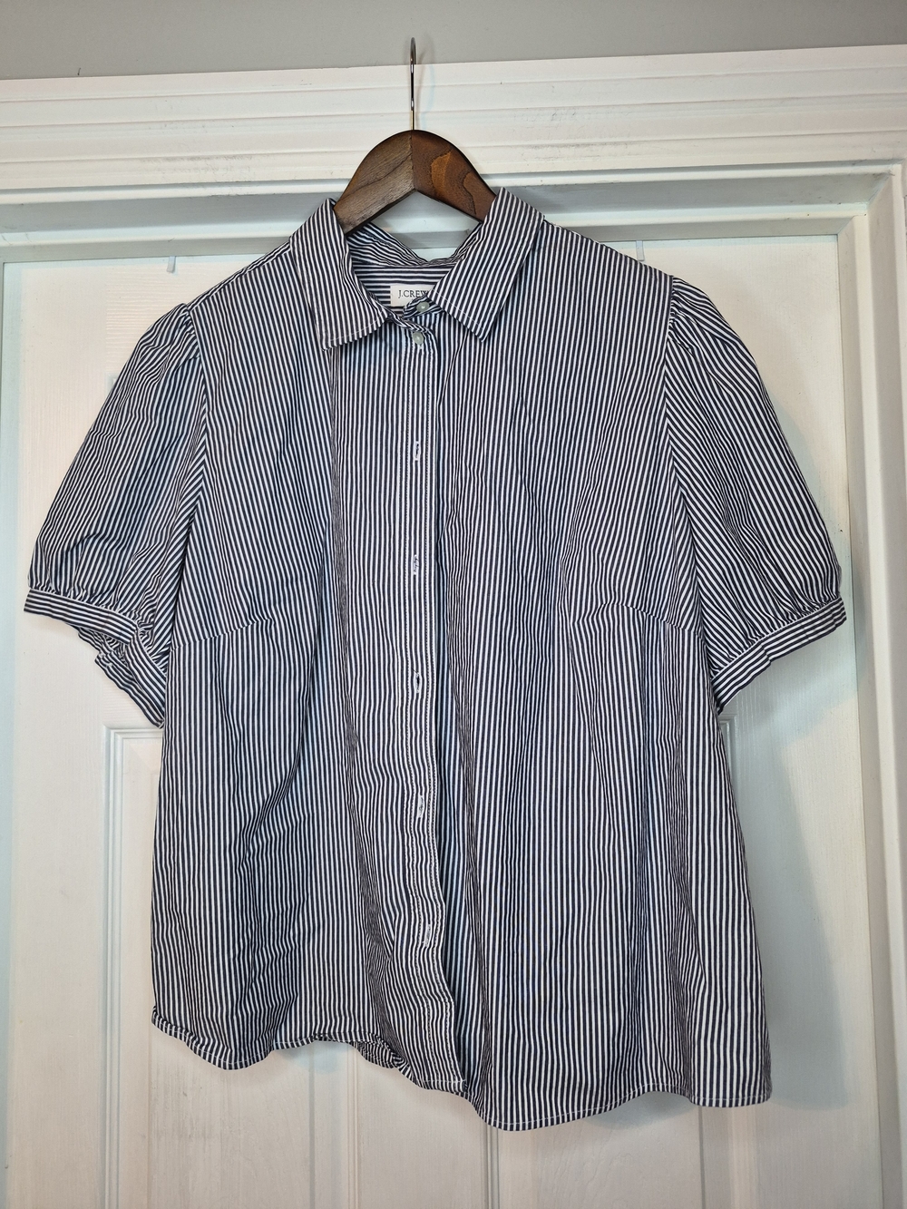 J.Crew Blue and White Striped Button-Up Blouse Puff Sleeves Size 3x